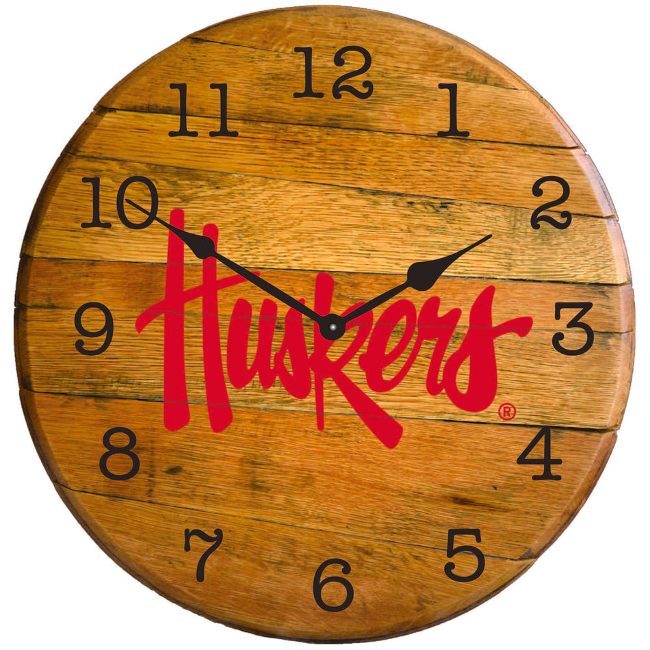 Huskers Script Wooden Clock