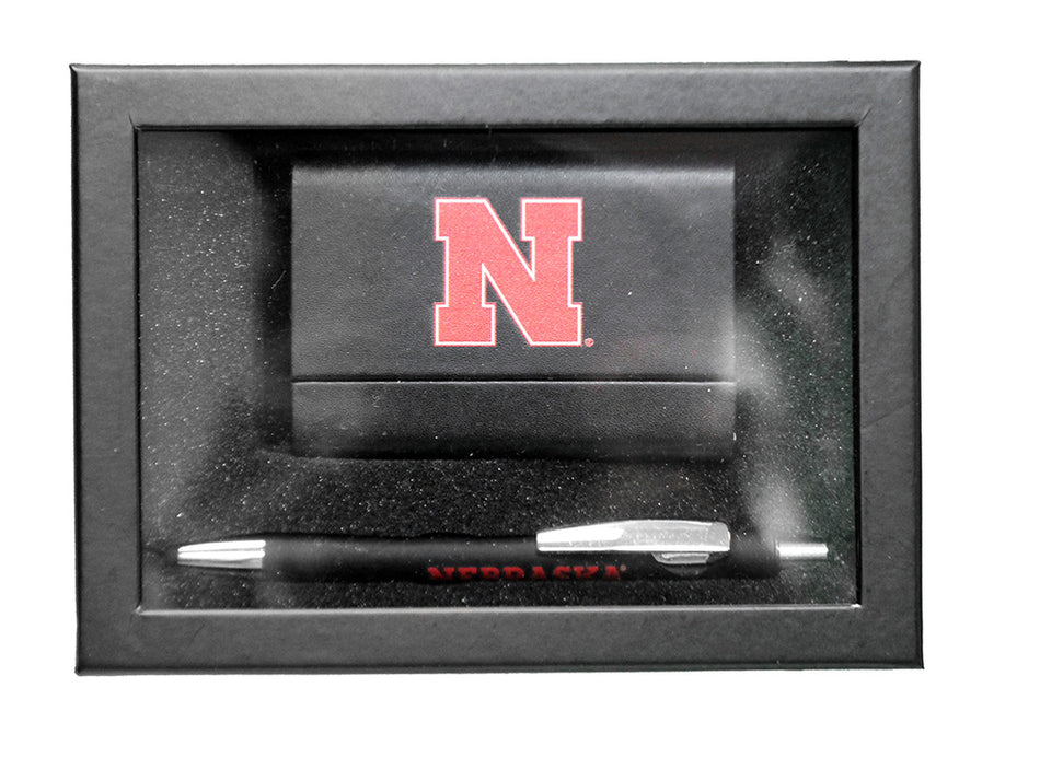 Nebraska Leather Business Card Case N Pen Set