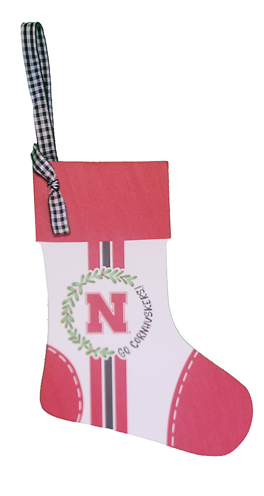Nebraska Wooden Stocking Christmas Ornament