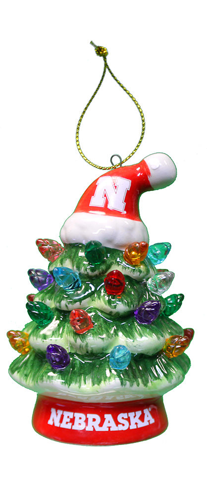 Nebraska Christmas Tree N Santa Hat LED Ornament
