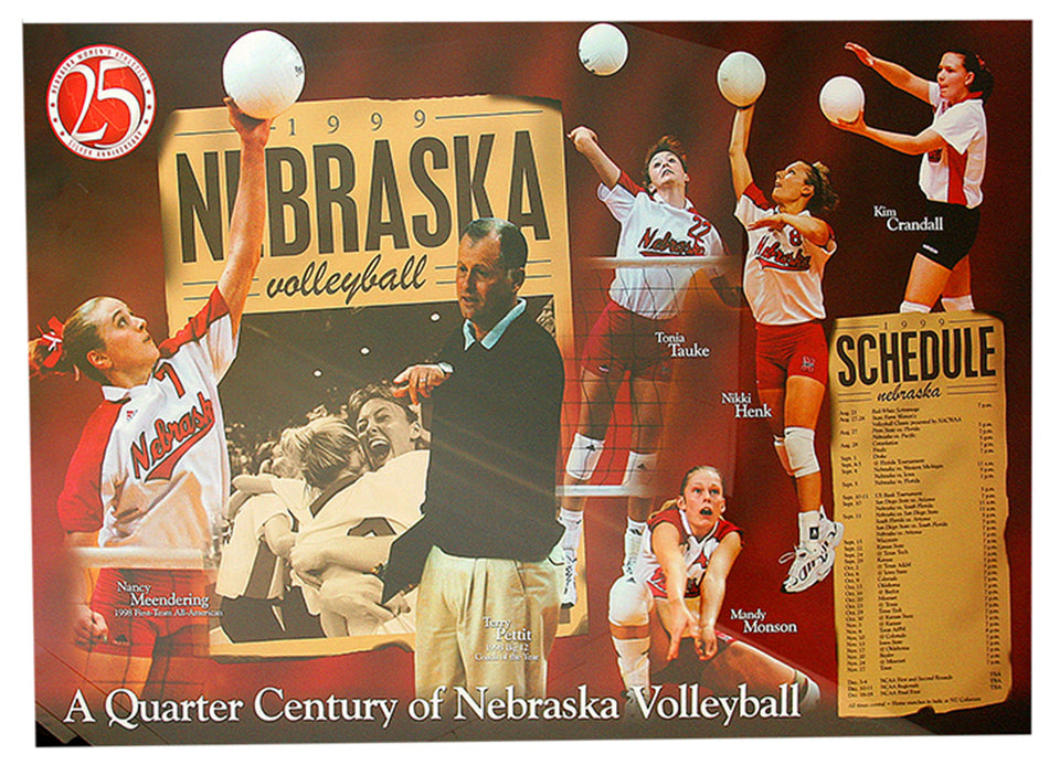 1999 Volleyball Schedule Poster - 25 Years of Husker VB