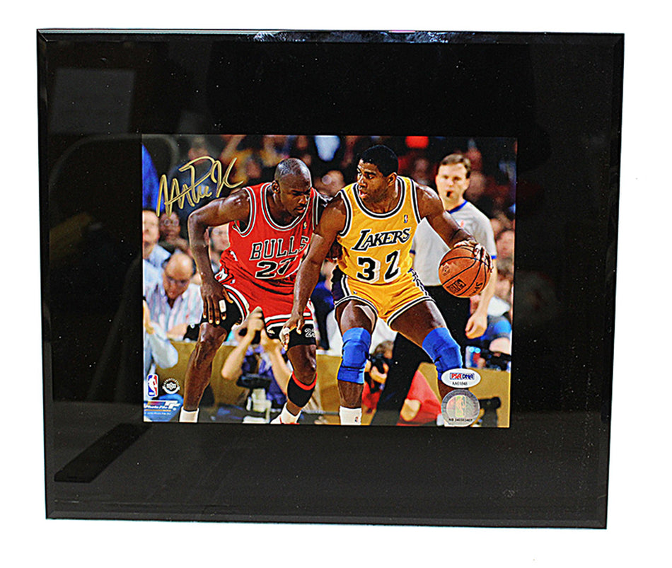 Autographed Michael Jordan vs Magic Johson Plaque