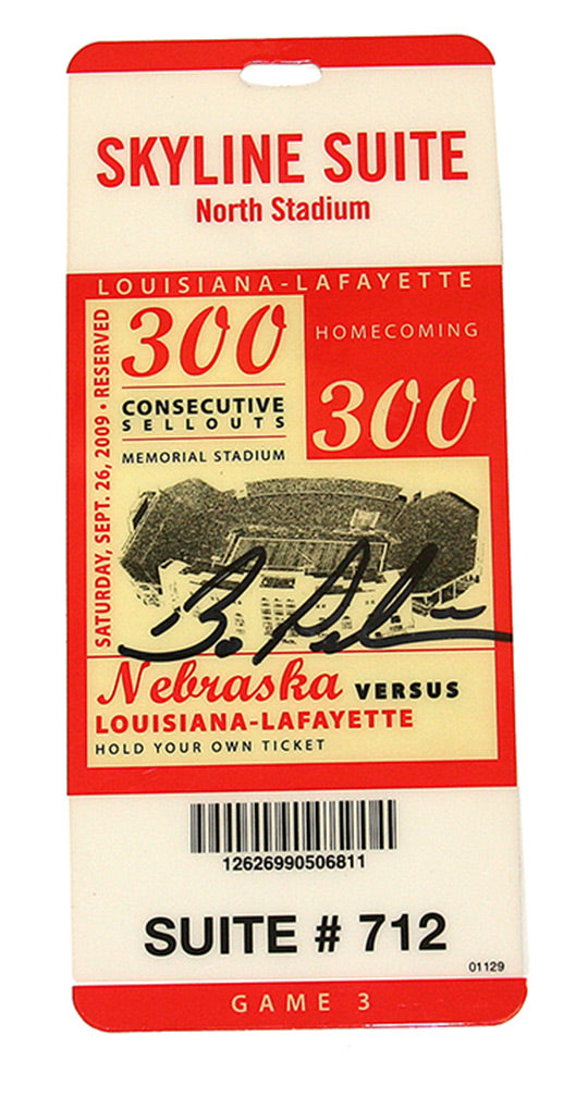 Pelini Autographed 300th Sellout Game Skybox Pass