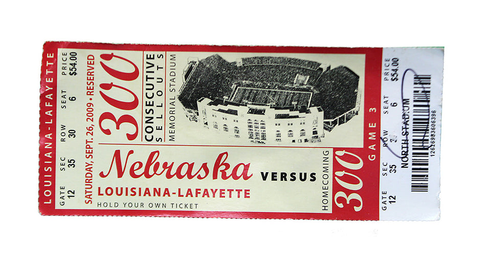 Cornhuskers 300th Sellout Ticket