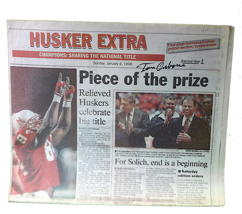 Coach Osborne Autographed End and Beginning Husker Extra '97 Champs Section