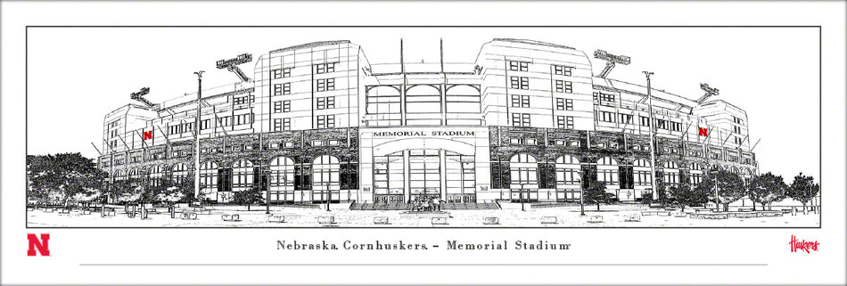 Panorama Nebraska Memorial Stadium Line Art Poster