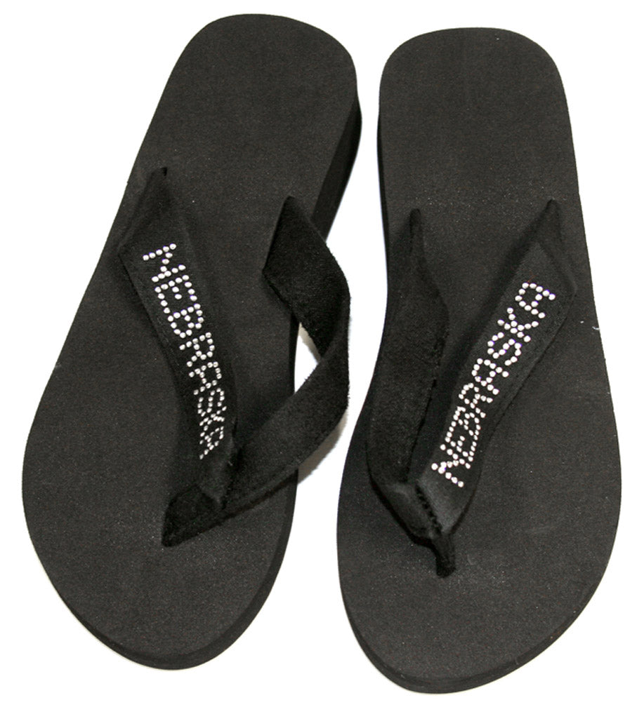 Black Flip Flops W/ Rhinestones