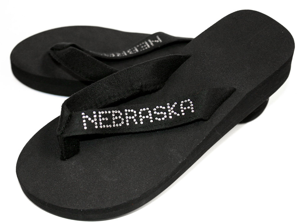 Black Flip Flops W/ Rhinestones