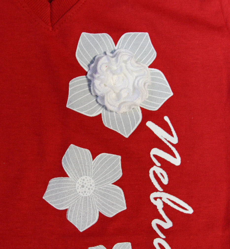 Girls V-Neck Flower Tee