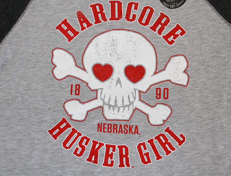 Grey Hardcore Husker Girl 3/4 Sleeve T-Shirt