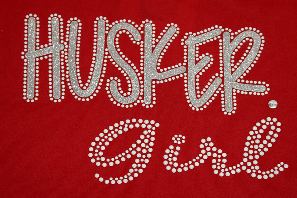 Youth Red Long Sleeve Husker Girl V-Neck Tee
