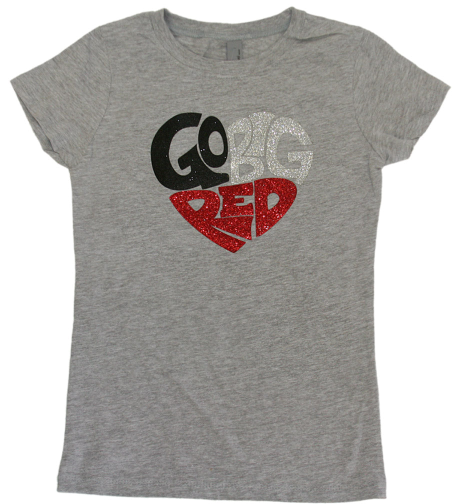Youth Grey Glitter Go Big Red Short Sleeve Tee