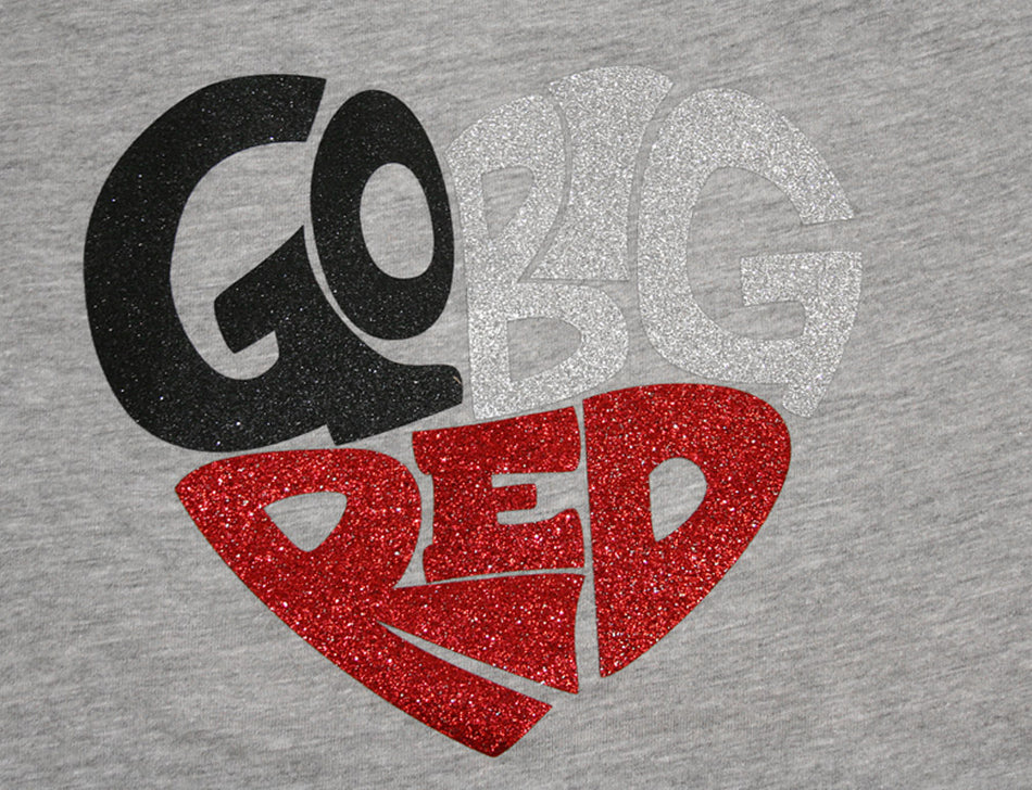 Youth Grey Glitter Go Big Red Short Sleeve Tee