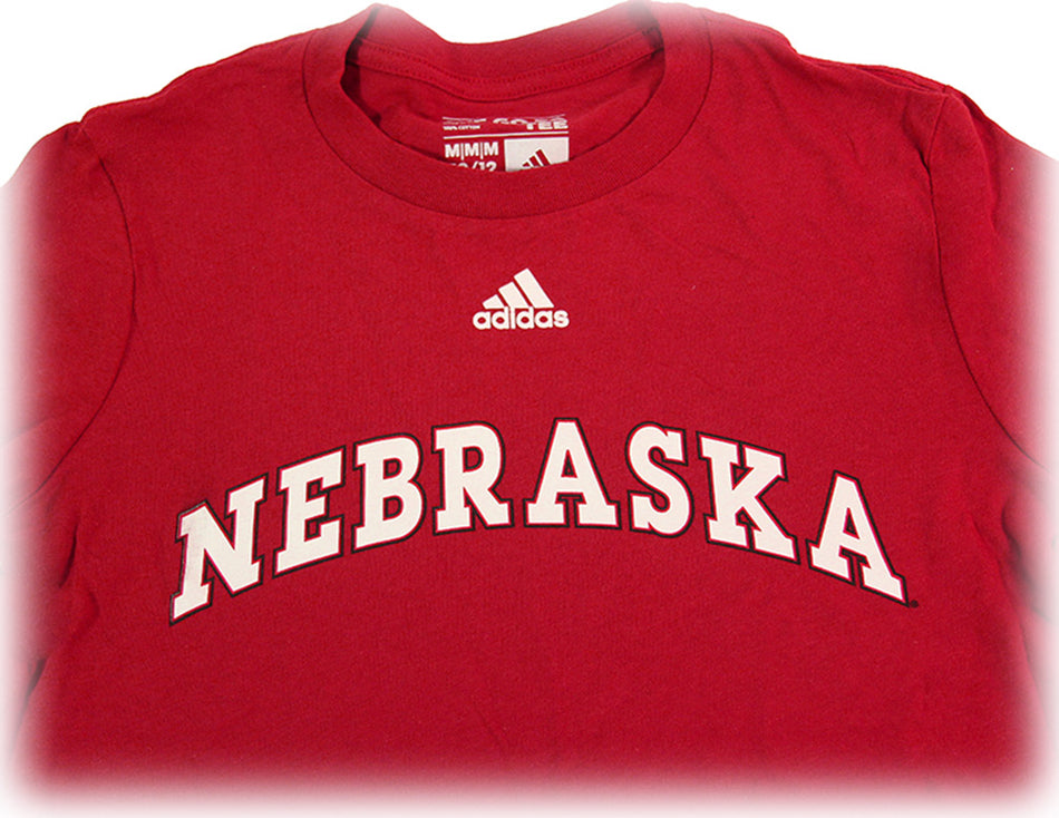 Youth Adidas Nebraska Team Font Arch Tee