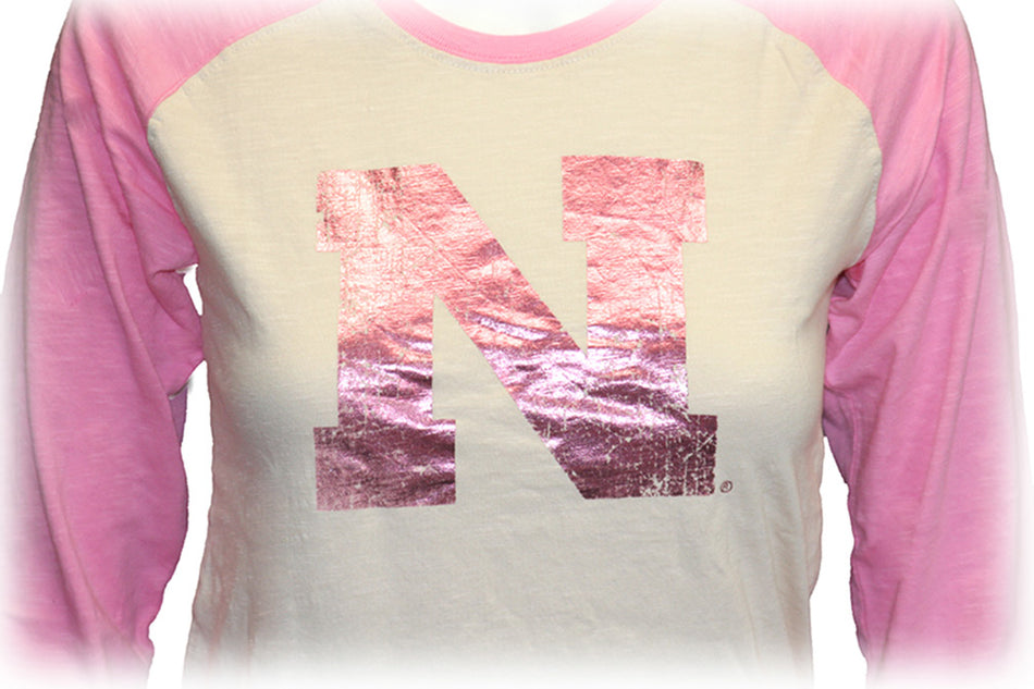 Youth Husker N Pink Foil Raglan Tee