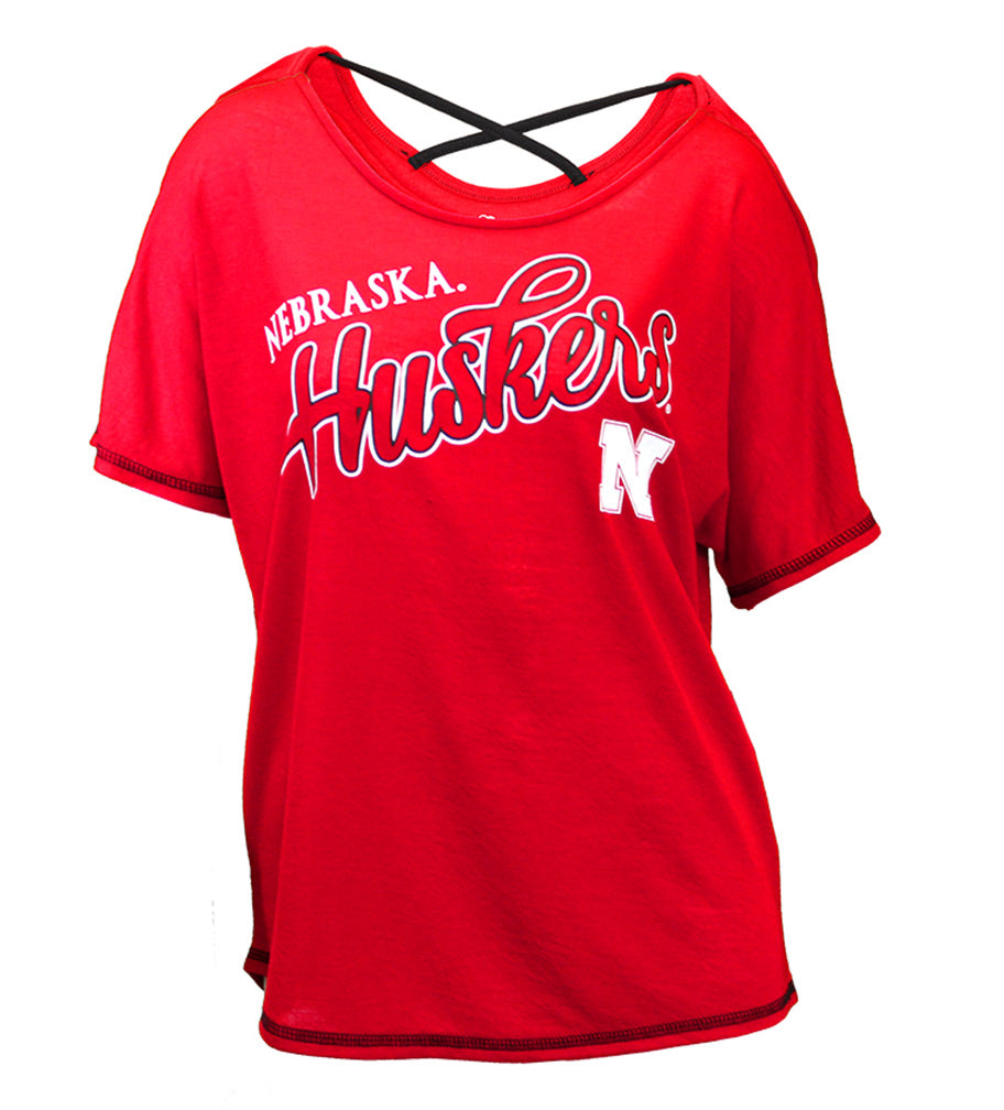 Huskers Youth Girls Dolman Criss Cross Tee