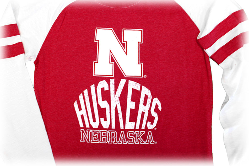 Youth Nebraska Huskers Cherry Stripe Raglan