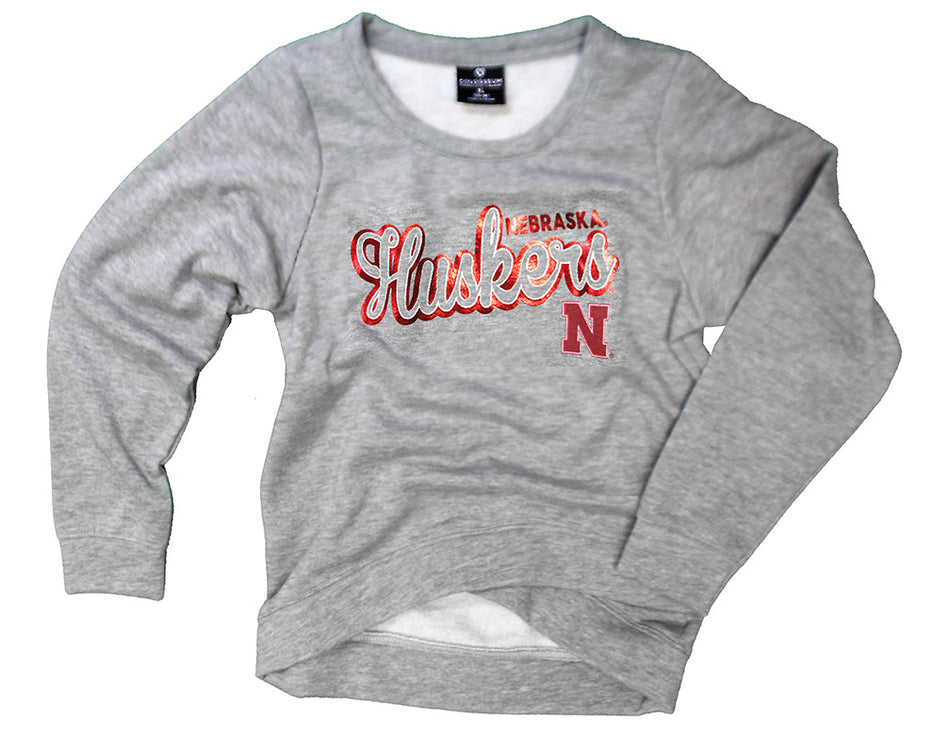 Youth Girls Nebraska Glitter Pullover Fleece Crew