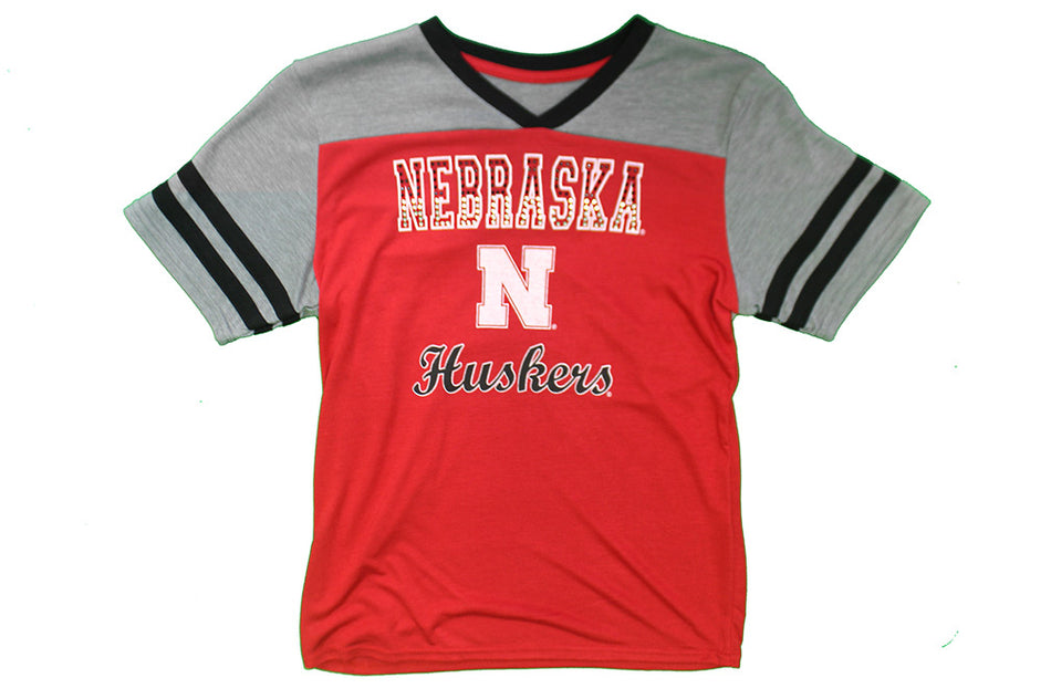 Youth Girls Huskers Summer VNeck Bling Tee