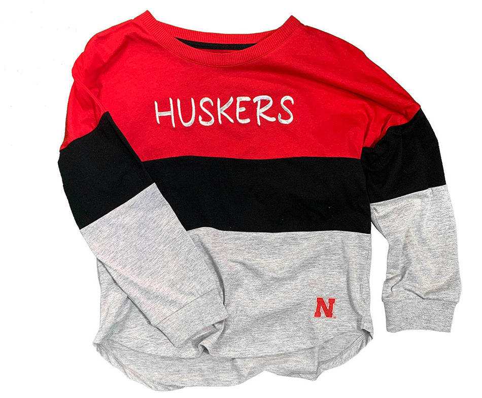 Youth Girls Colorblock Huskers LS Alex Tee