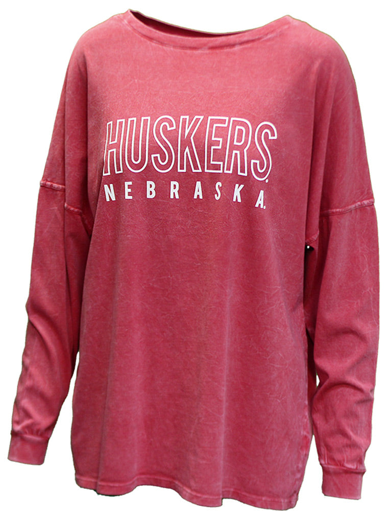 Ladies Huskers Outline LS Top