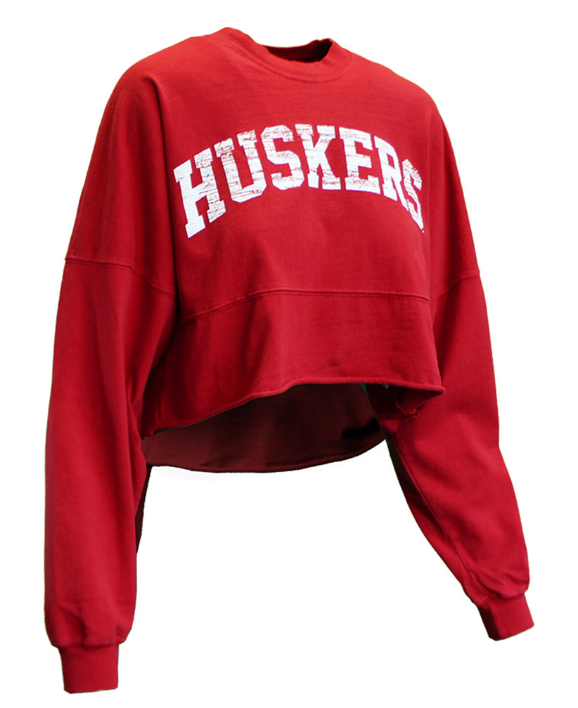 Womens Nebraska Cropped LS Spirit Tee