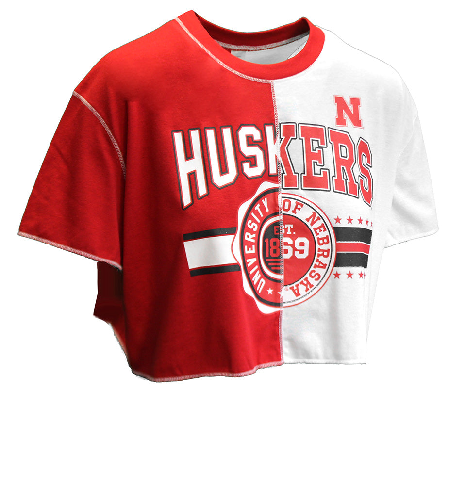 Womens Nebraska Colorblock Crop Top