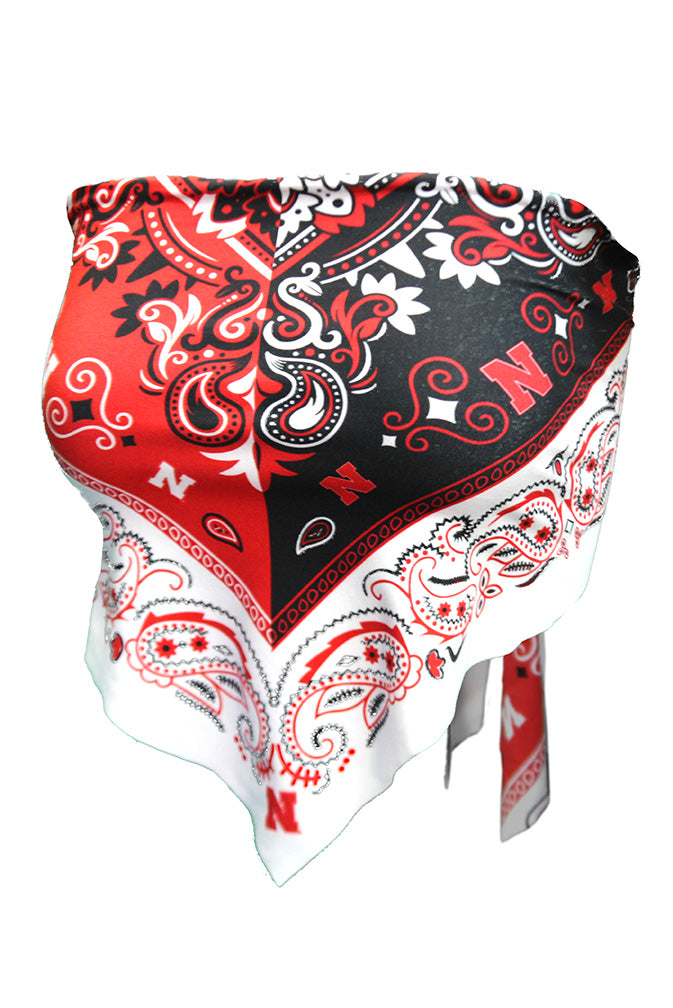 Womens Nebraska Paisley Bandana Tie Back
