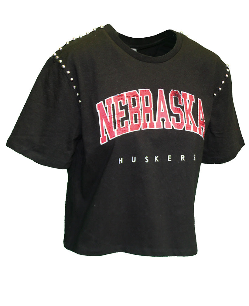 Womens Nebraska Huskers Studded Crop Tee