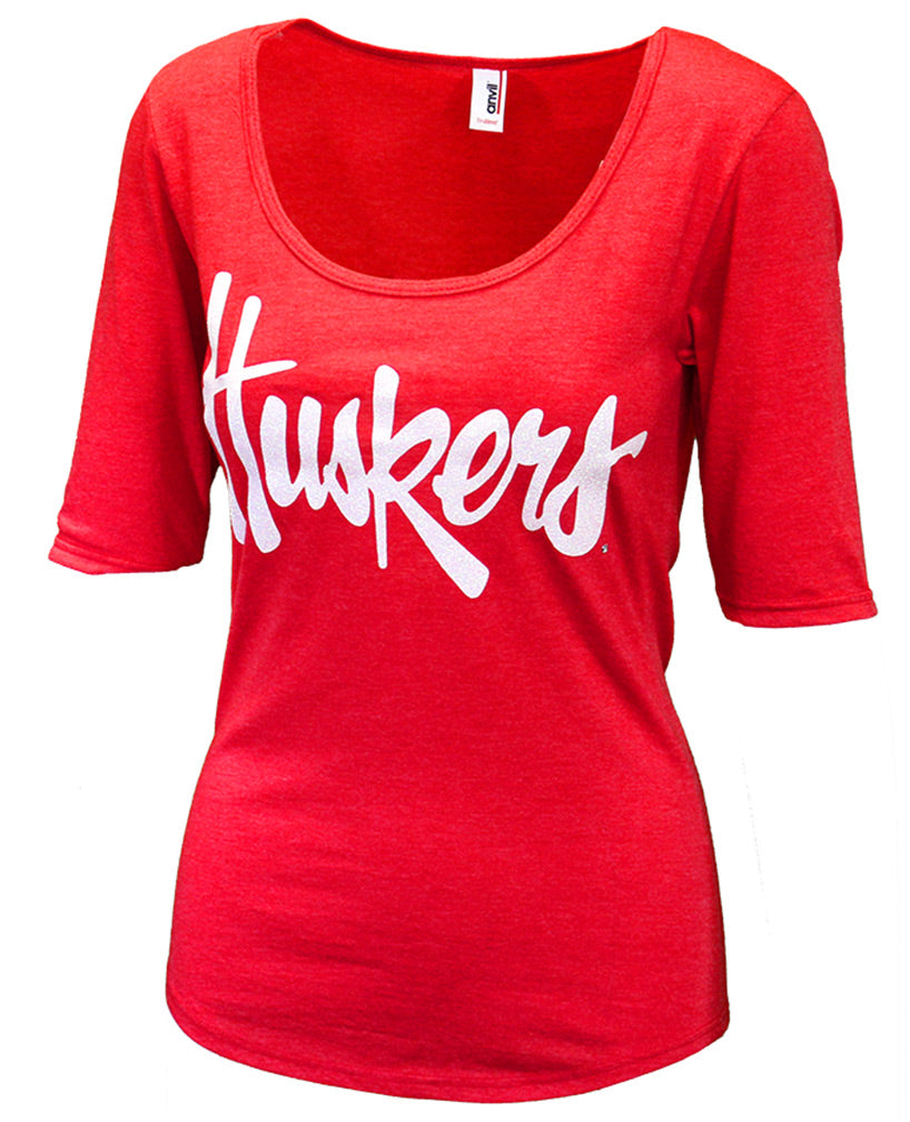 Womens Scoop N Glitter Huskers Tee