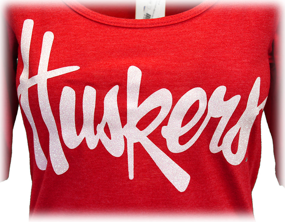 Womens Scoop N Glitter Huskers Tee