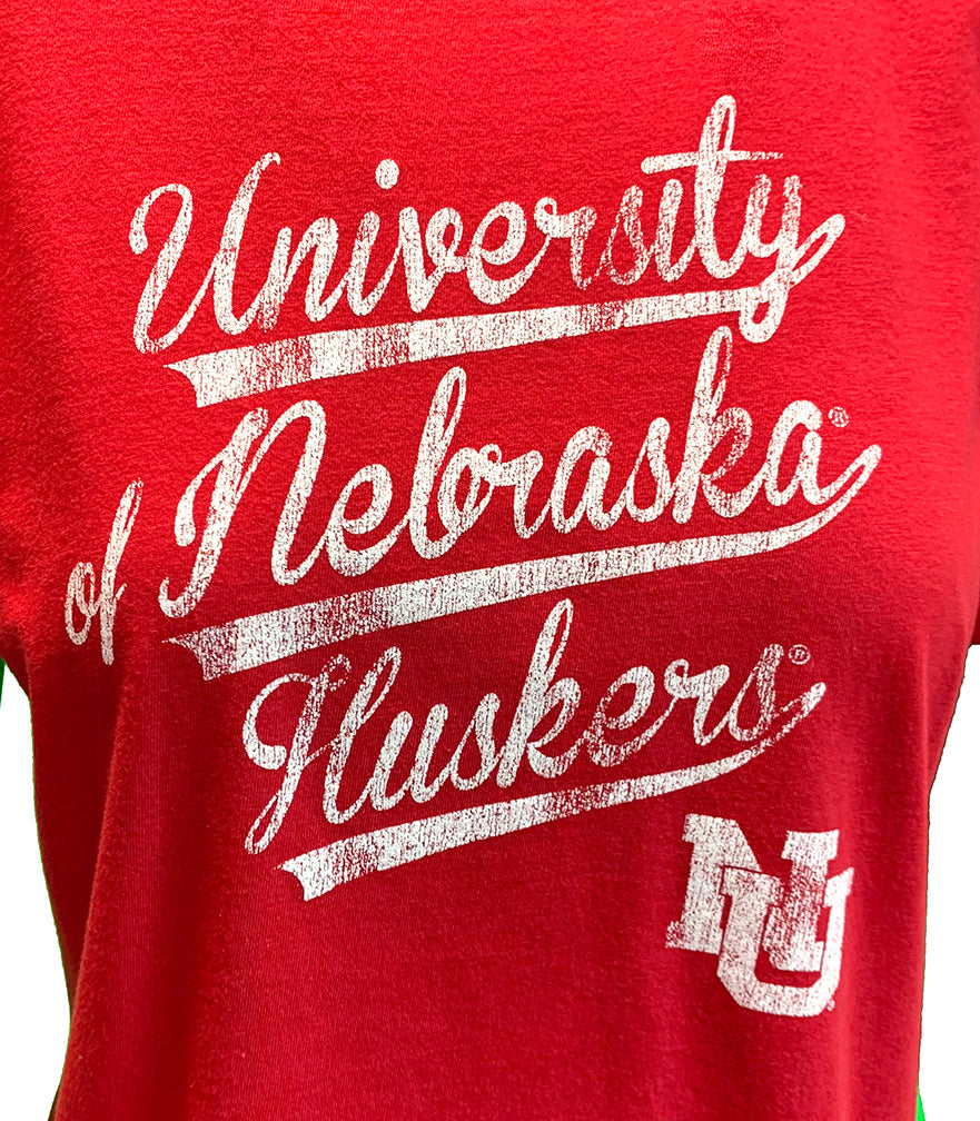 Womens Vintage Wash CUniversity Of Nebraska Huskers Retro Top
