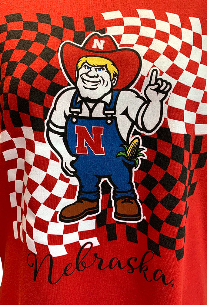 Womens Herbie Husker Checkered Haysville LS Rounded Hem Tee