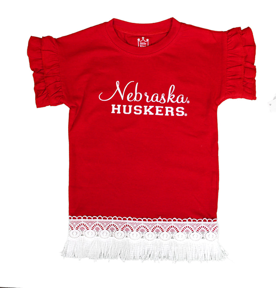 Lil Nebraska Gals Fringe Ruffle Sleeve Shirt