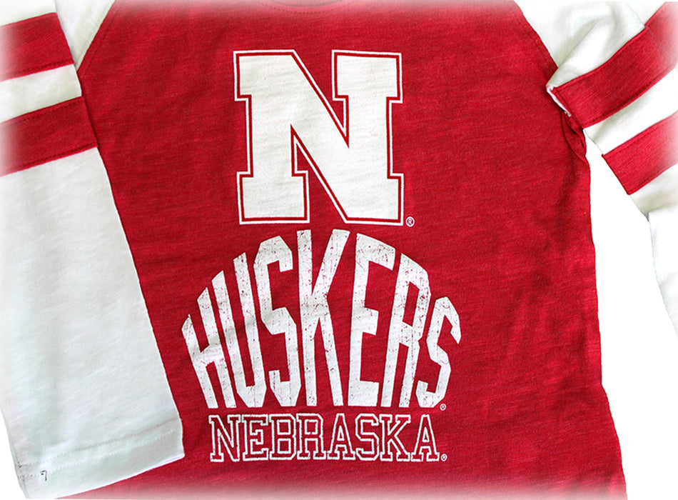 Kids Nebraska Huskers Cherry Stripe Raglan