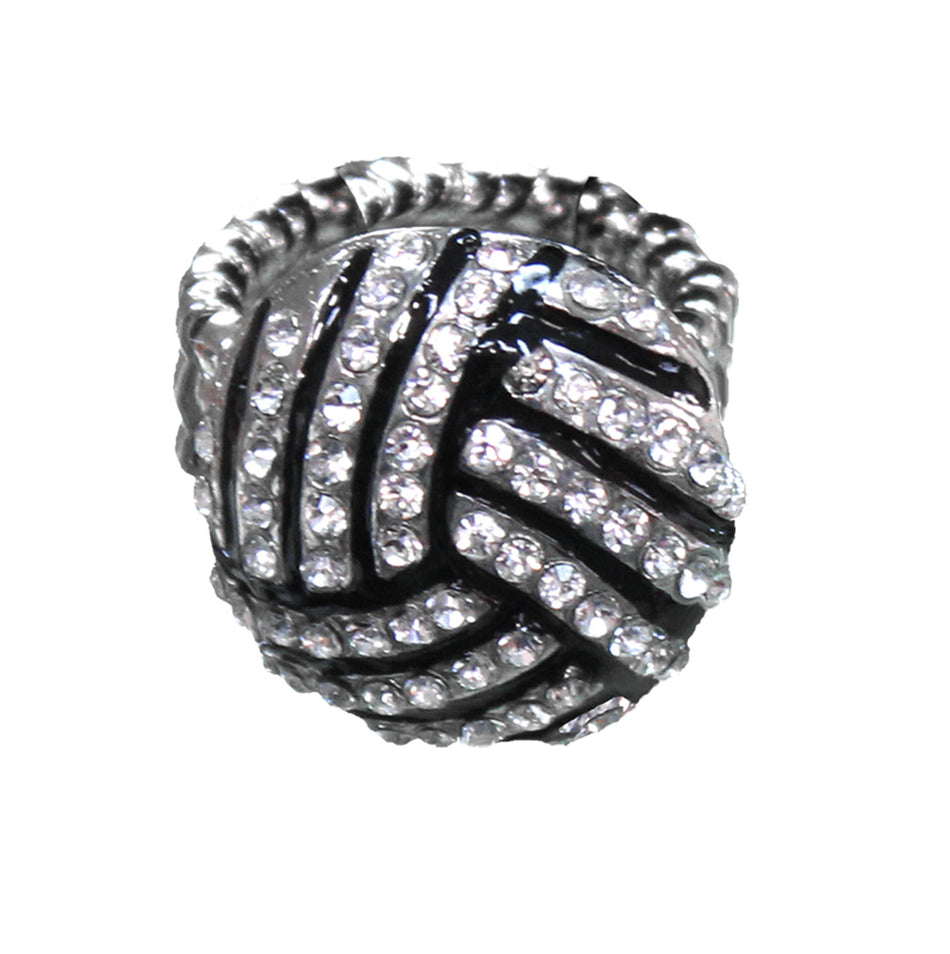 White Rhinestone Volleyball Stretch Ring