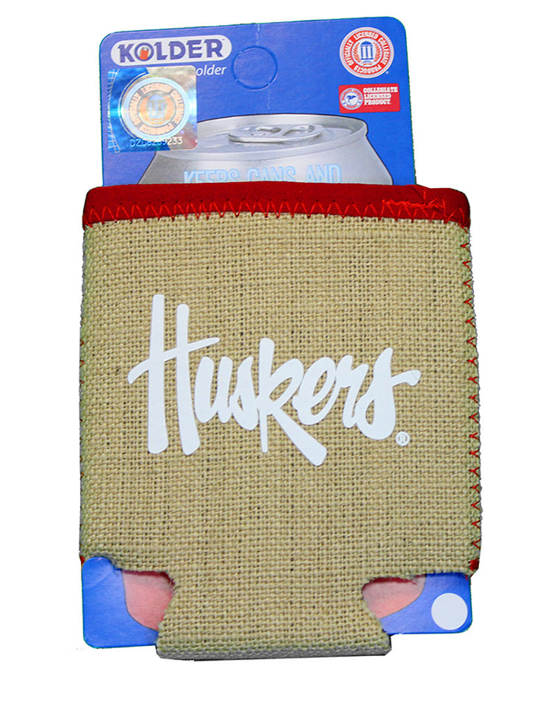 N Huskers Burlap Coozie