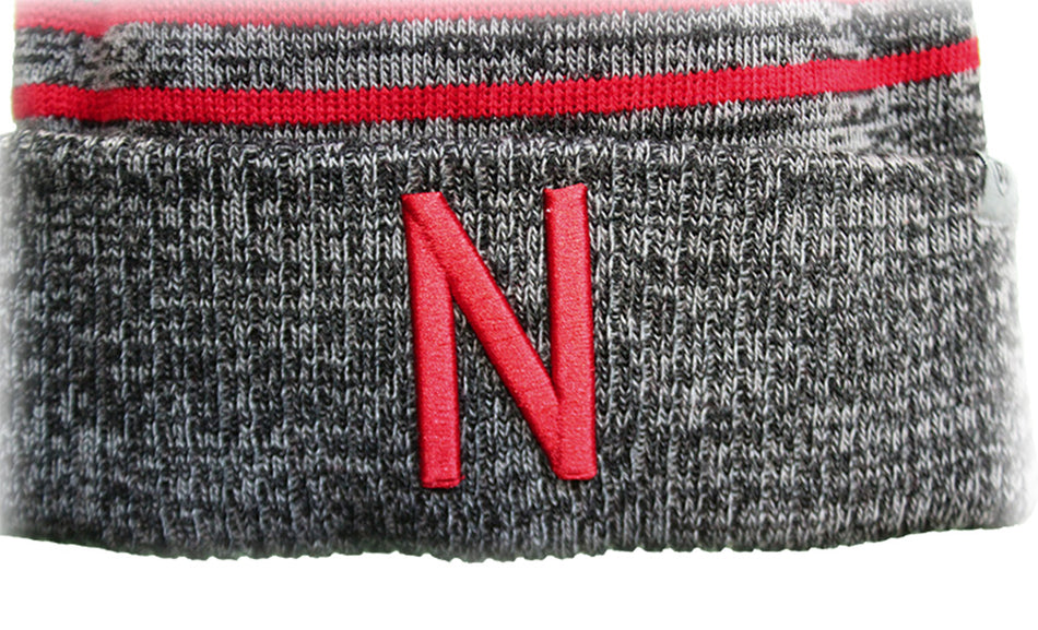 Nebraska Two Toned Cuffed Pom Knit