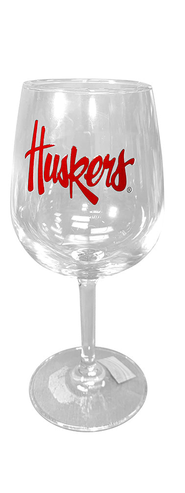 Huskers Script Stemmed Wine Glass