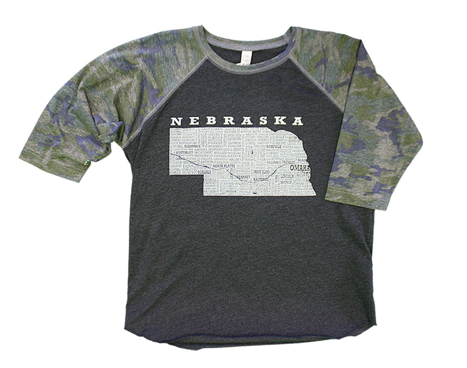Youth Hometown Nebraska Camo Baseball Tee